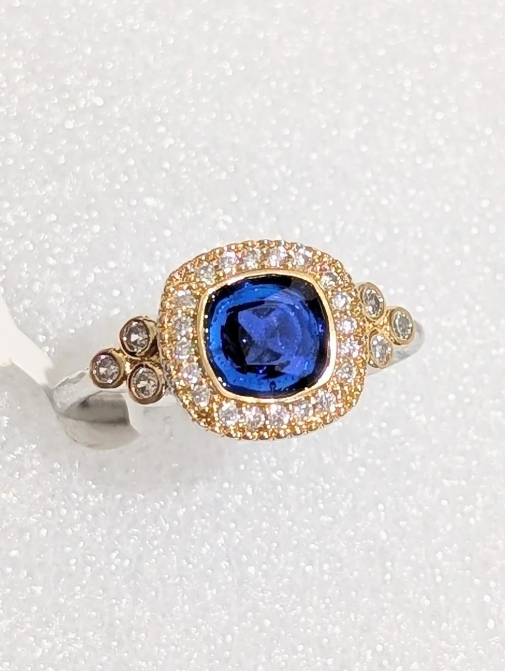 NWT Bomb Party LC 2.5ct Dark Blue Sapphire Halo CZ Rhodium Gold Plated Sz10 Ring